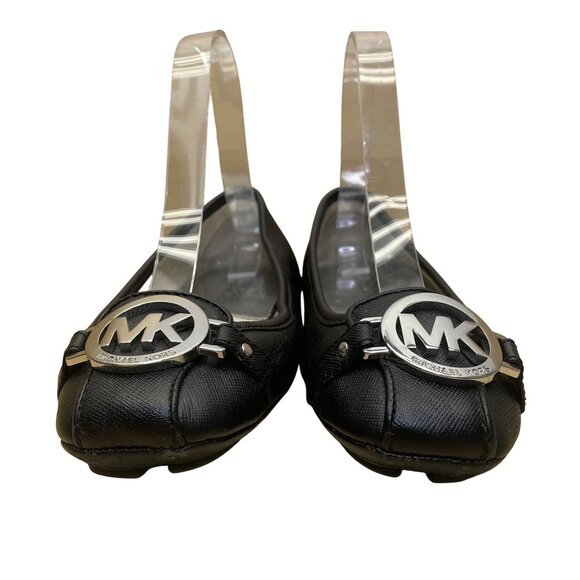 Michael Kors Women’s Black Leather Metallic MK Logo Ballet Flats Size 5.5M - Picture 2 of 9